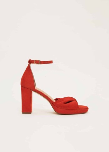 Phase Eight Red Suede Open Toe Heels Red USA | 2408715-OQ